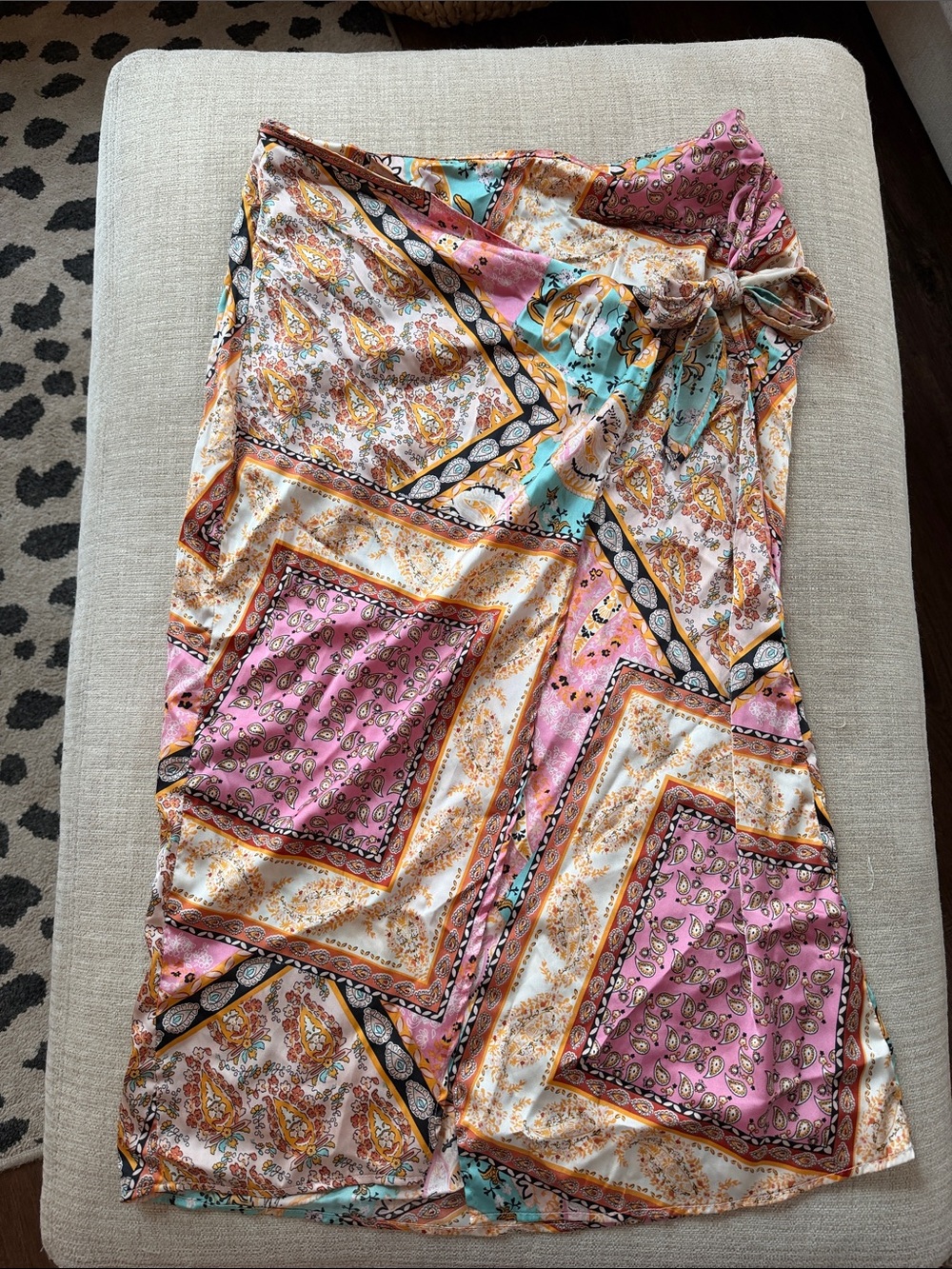 Zaful Pink Multi Paisley Midi Skirt